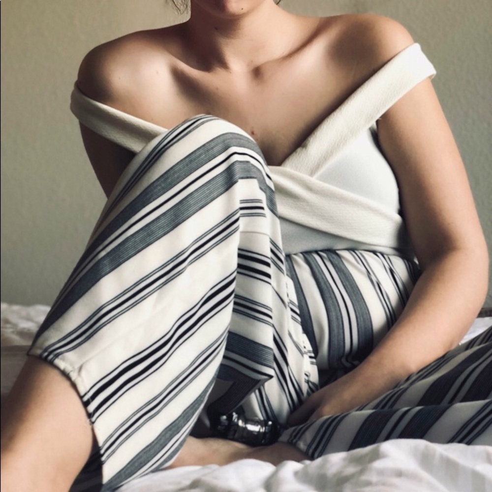 Jumpsuit— slimming — off the shoulder — classy